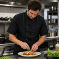 Short Sleeve Black Polycotton Chef Jacket for Professional Kitchens