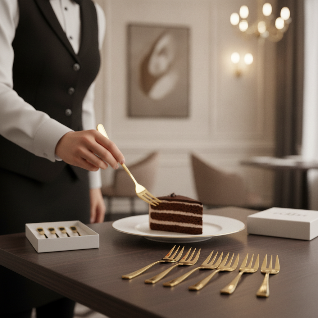 Gold PVD Stainless Steel Cake Forks for Elegant Dining (Pack of 12)