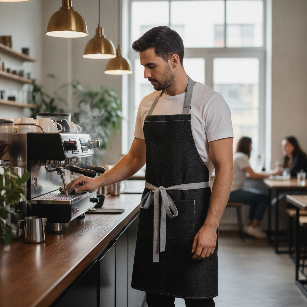 Polycotton Black Denim Bib Apron for Artisan Cafés