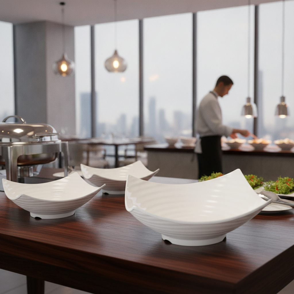 White Melamine Dish 400mm for Elegant Buffets