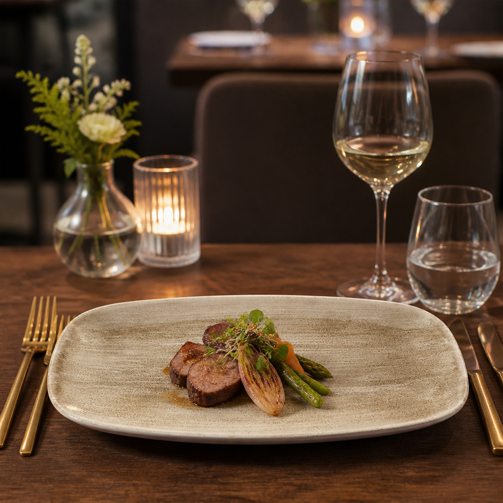 Rectangular Plates Taupe Porcelain for Stylish Dining (Pack of 12)