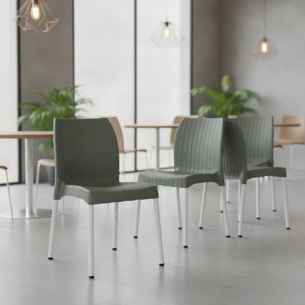 Polypropylene Rattan Side Chairs Green 813mm for Cafés & Restaurants (Pack of 4)