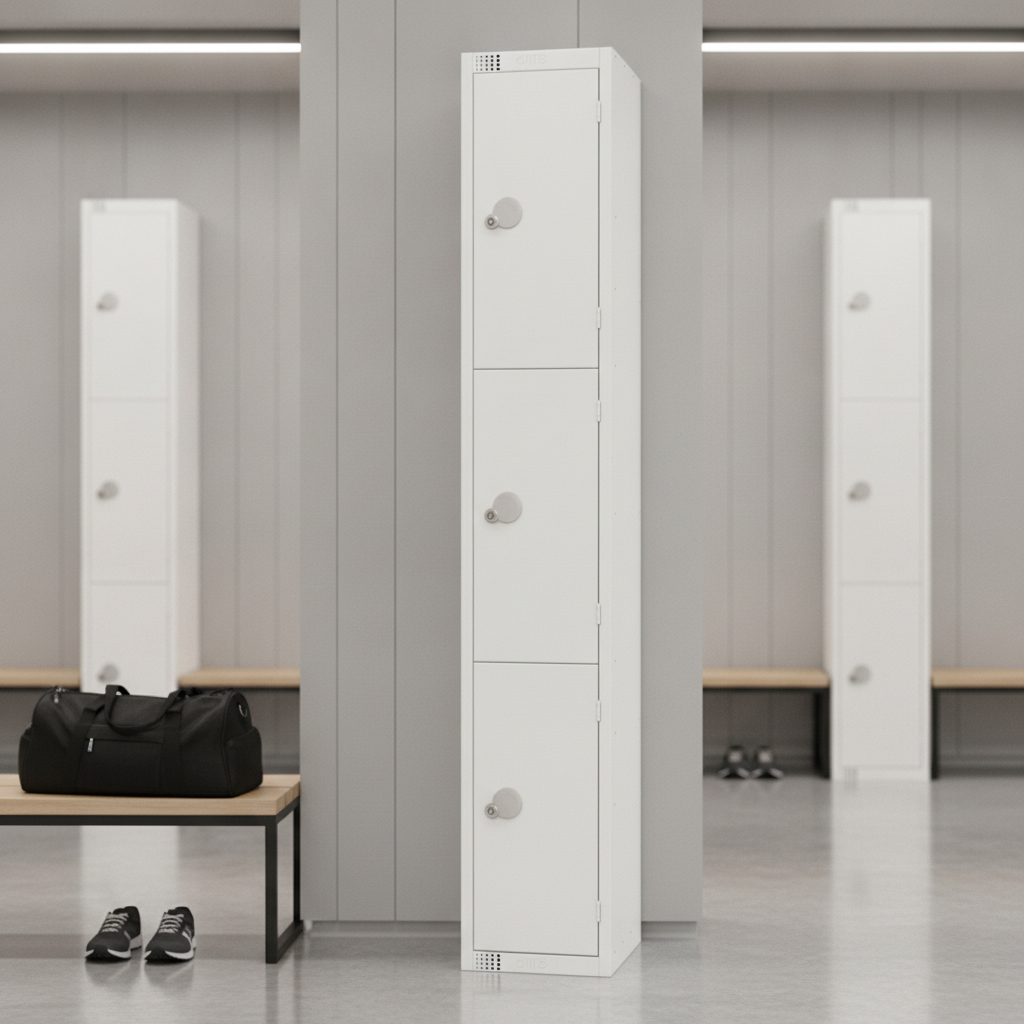 Powder Coated Steel Three Door Lockers 300mm Deep for Secure Storage