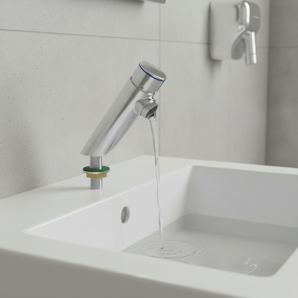 Stainless Steel Self-Closing Pillar Tap for Public Washrooms