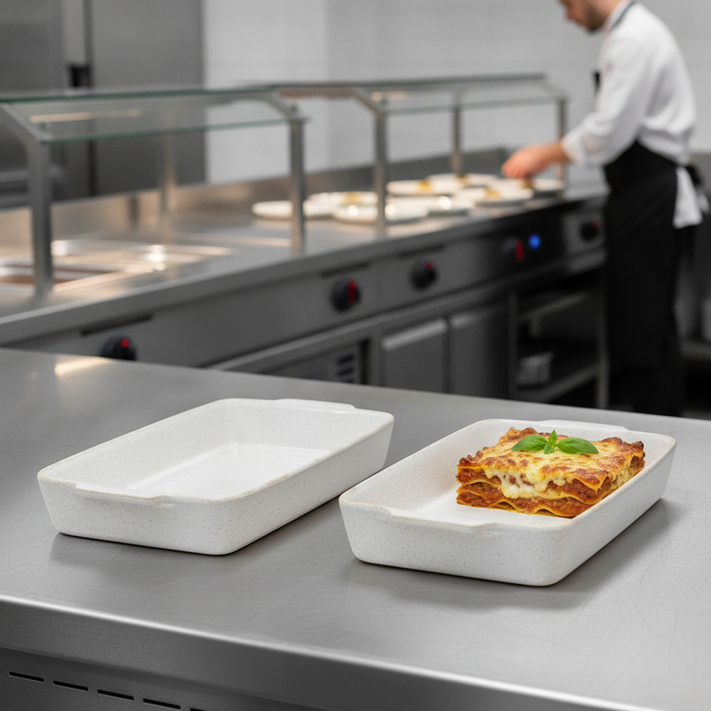 Super Vitrified Ceramic Rectangular Baking Dishes 325 x 530mm for Hot and Cold Counter Service (Pack of 2)
