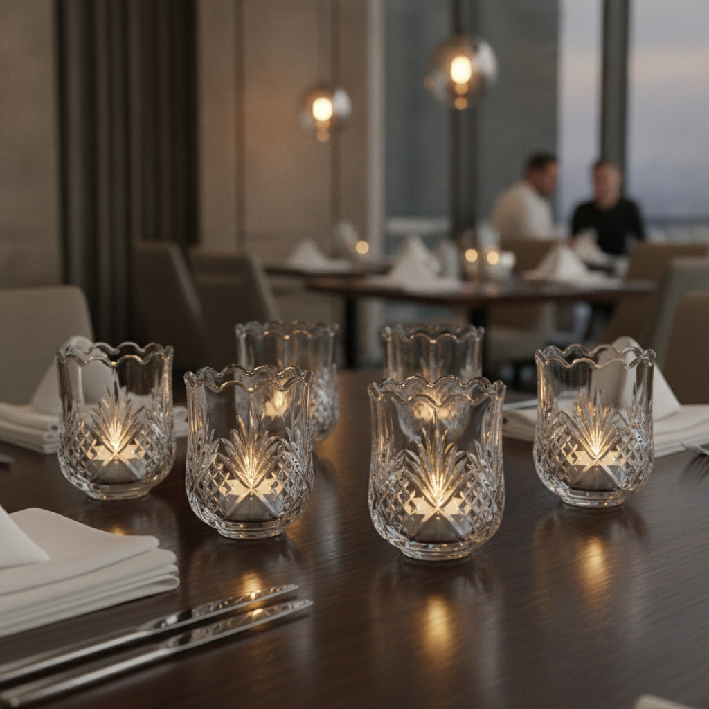 Clear Glass Tealight Holders 70x85mm for Evening Meals (Pack of 6)