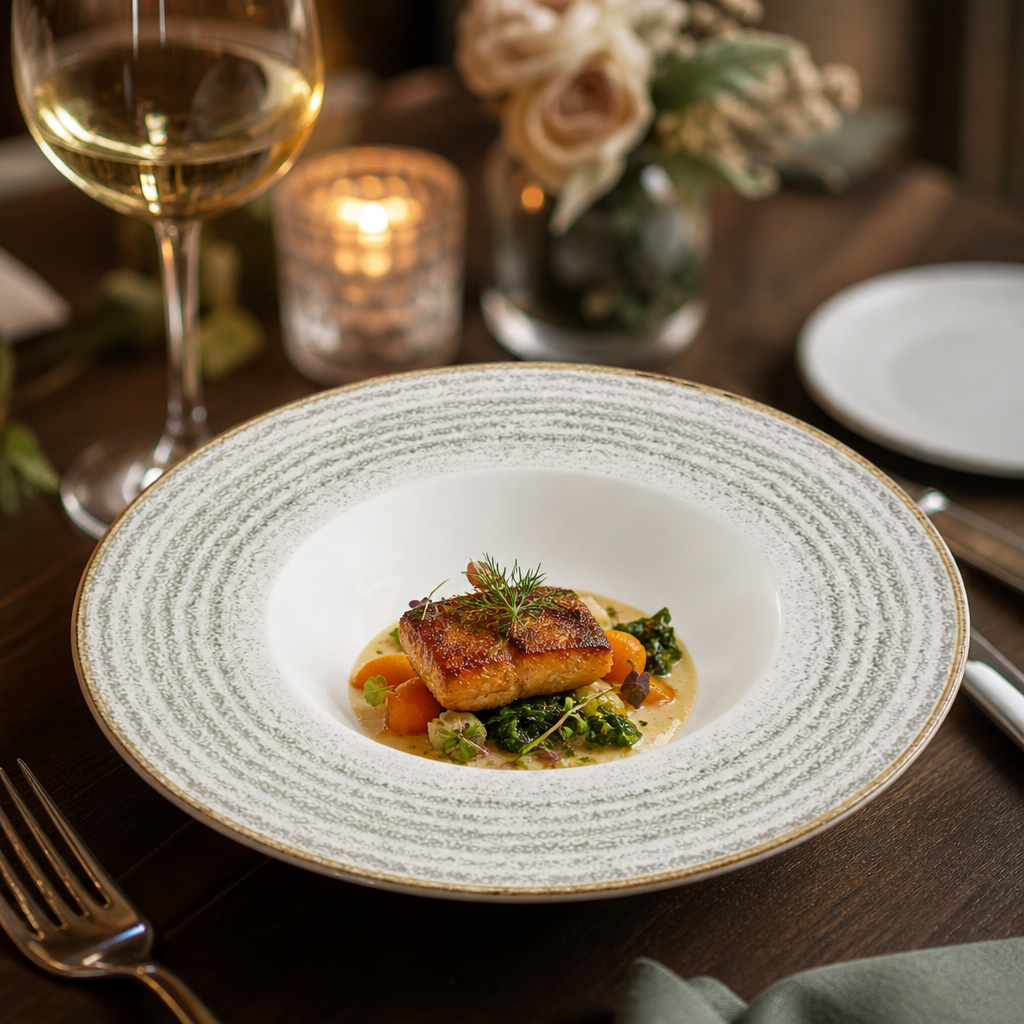 Stone Grey Wide Rim Bowls 240mm for Vintage Table Settings