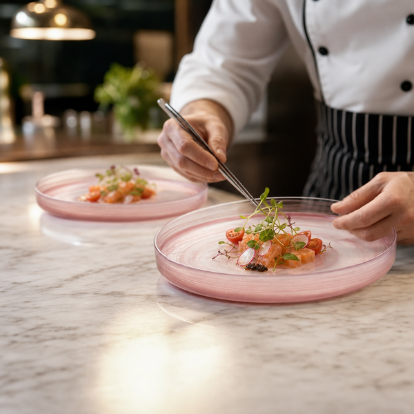 Handmade Plates Alabaster Finish Glass Asos Pink, Glass, pack of 6