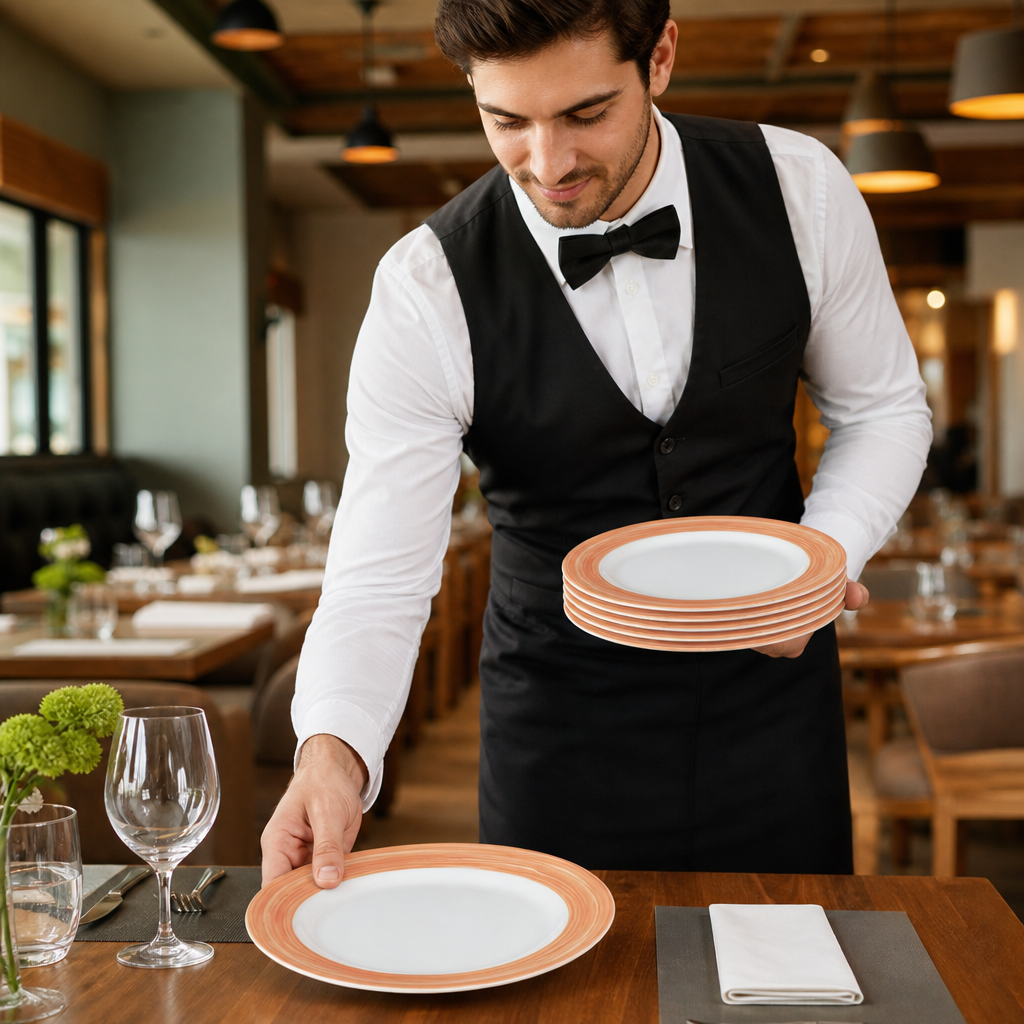 Dinner Plates Coloured Rim 235mm Glass for Healthcare & Catering (Pack of 24)