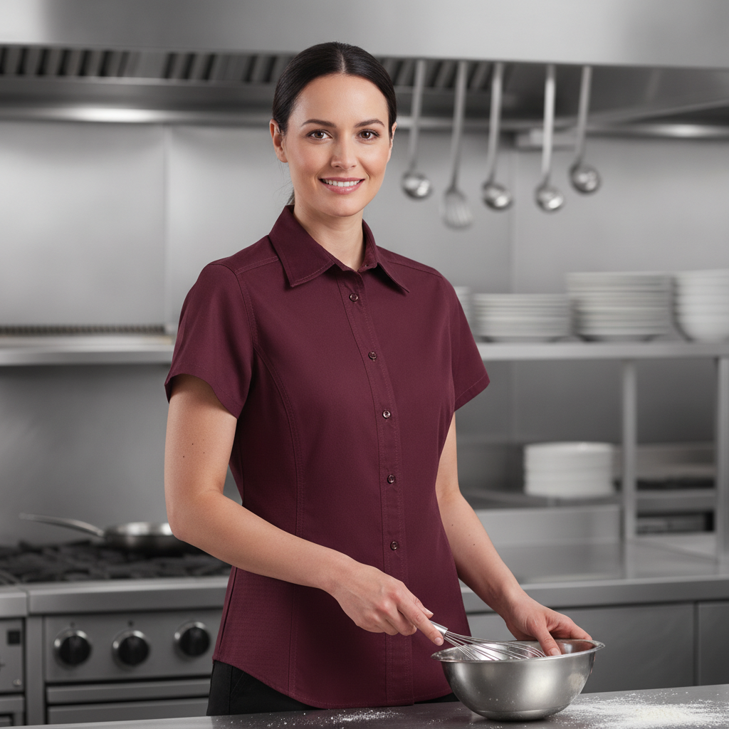 Polycotton Merlot Cool Vent Chef Shirt for Professional Use