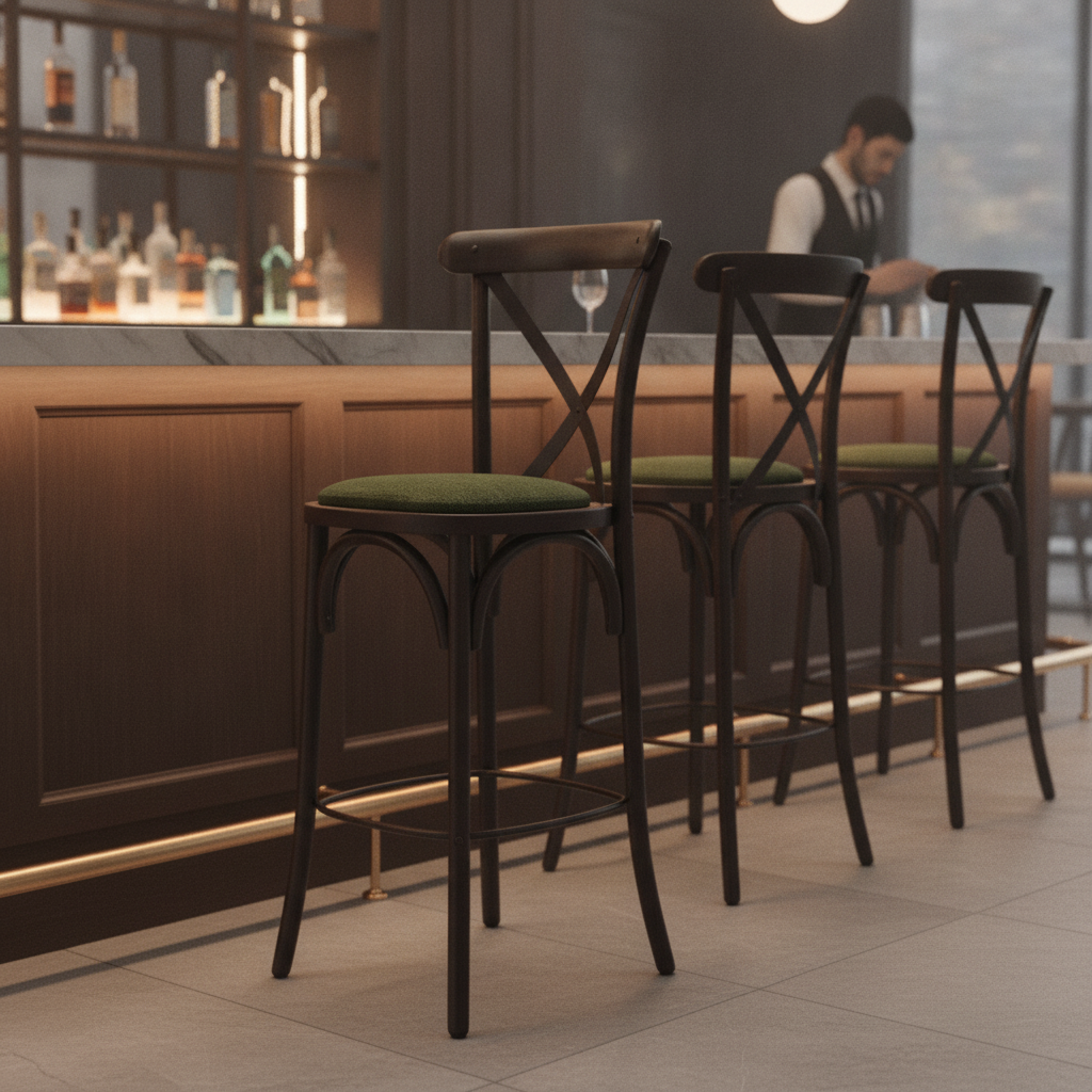 Rubber Wood Bar Chair with Padded Seat 1180mm for Stylish Seating