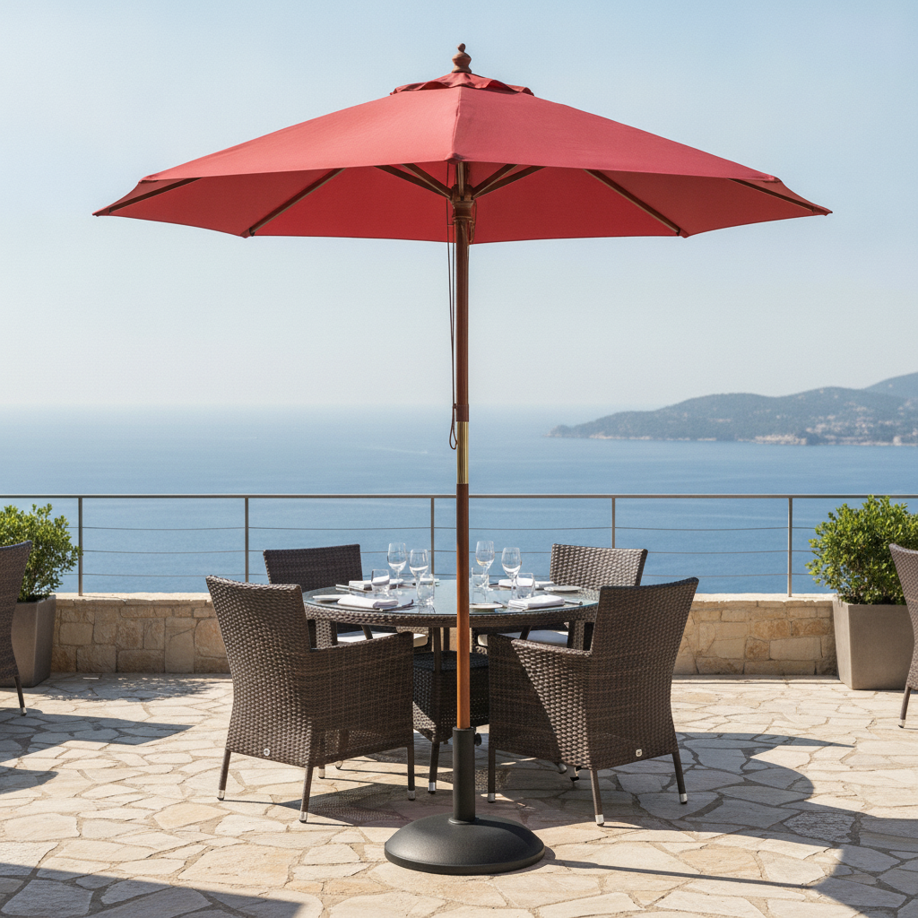 Wood & Polyester Round Parasol 2.5m for Outdoor Spaces