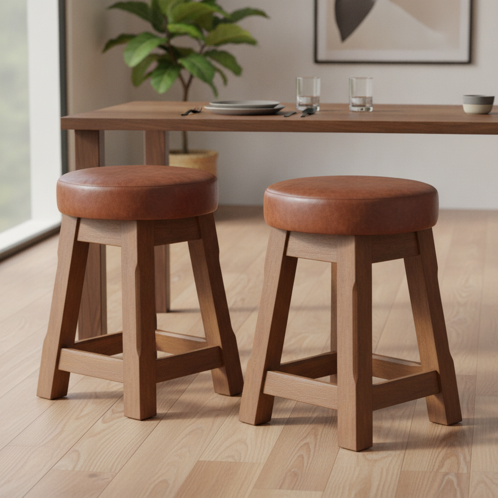Rubber Wood Low Stools with Deep Padded Seat 475x335mm for Dining Spaces (Pack of 2)