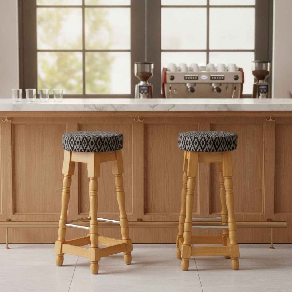 Rubber Wood High Bar Stools with Black Diamond Seat 770x345mm for Pubs & Cafés (Pack of 2)