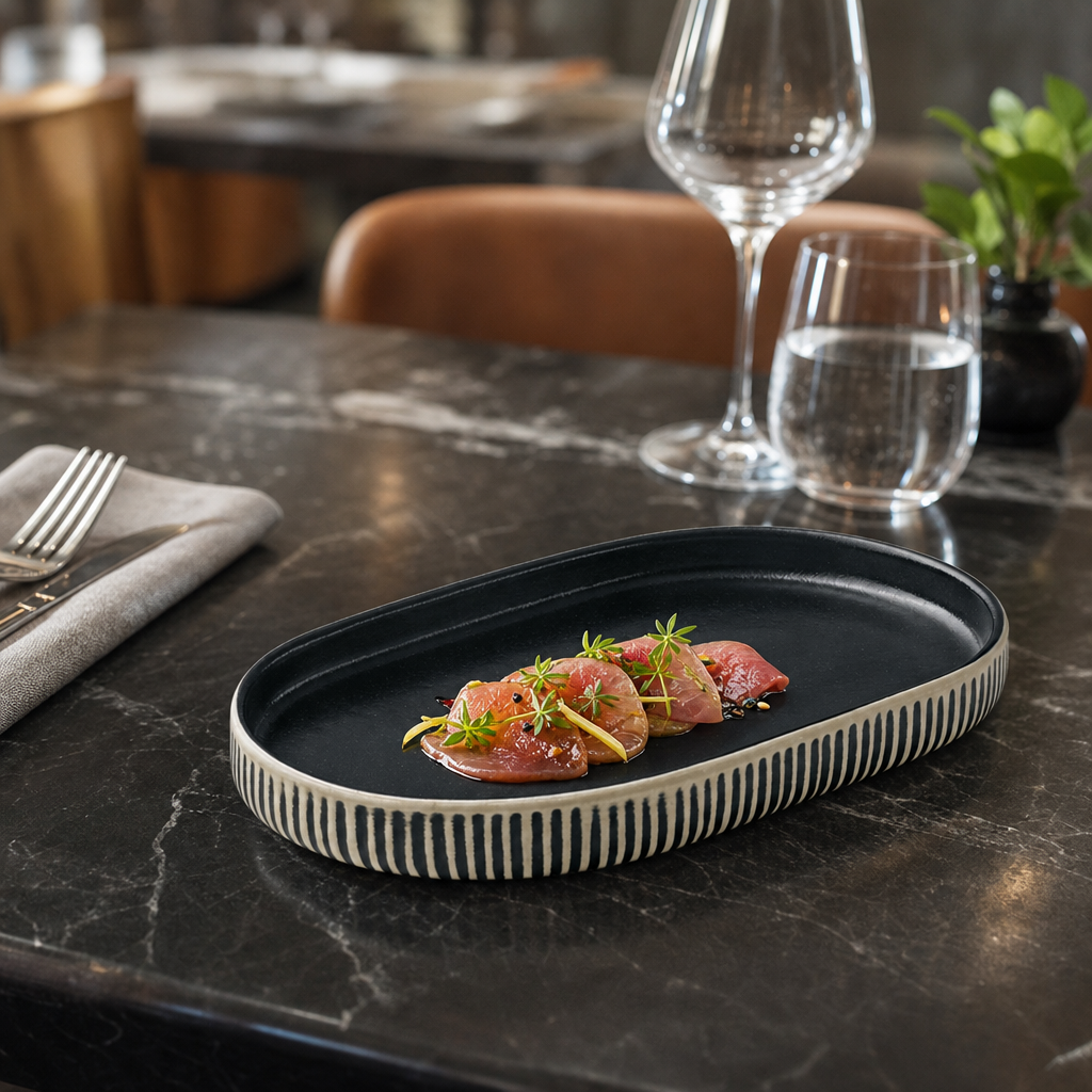 Black & Oval Plates 180x110mm White Stoneware for Modern Dining Spaces (Pack of 6)