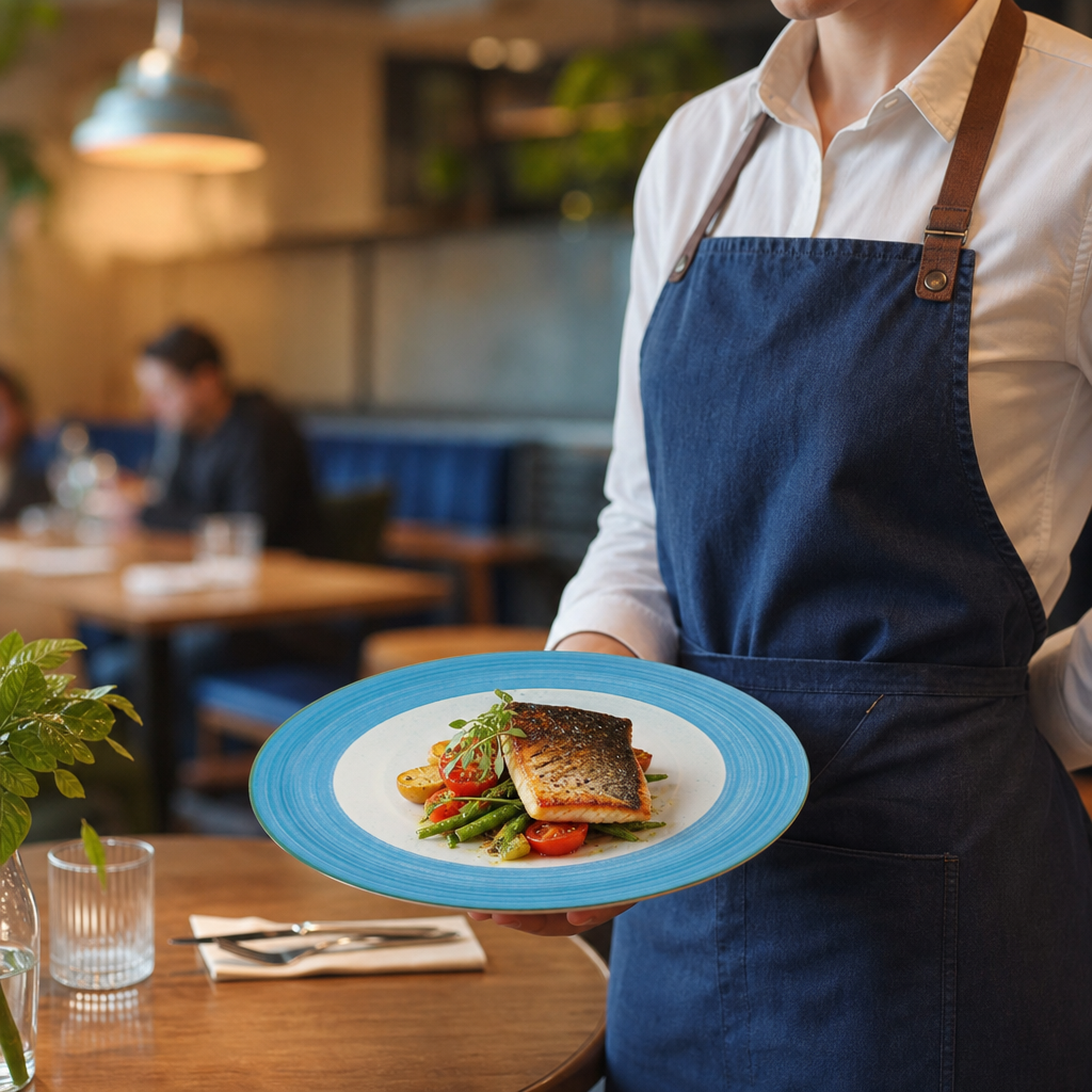 Slimline Plates 270mm Blue Porcelain for Cafés & Restaurants (Pack of 24)