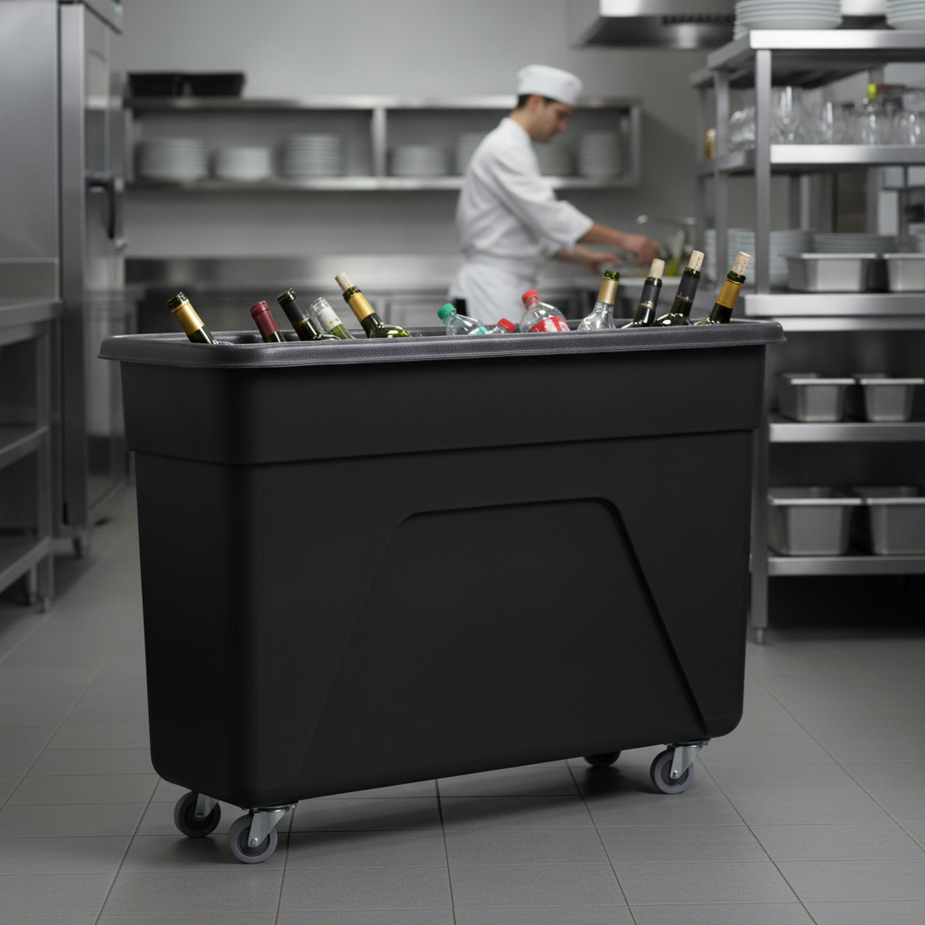 Polyethylene Black Bottle Trolley 160L for Hospitality Use