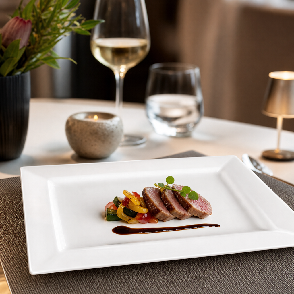Wide Rim Rectangular Plates 200x130mm Porcelain for Fine Dining (Pack of 6)