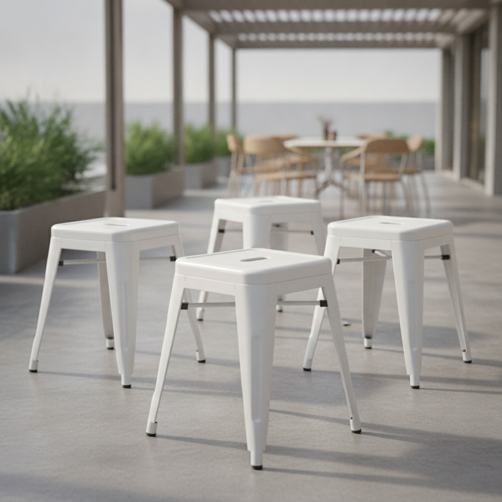 Galvanised Steel Low Stools White 460x400mm for Indoor & Outdoor Use (Pack of 4)