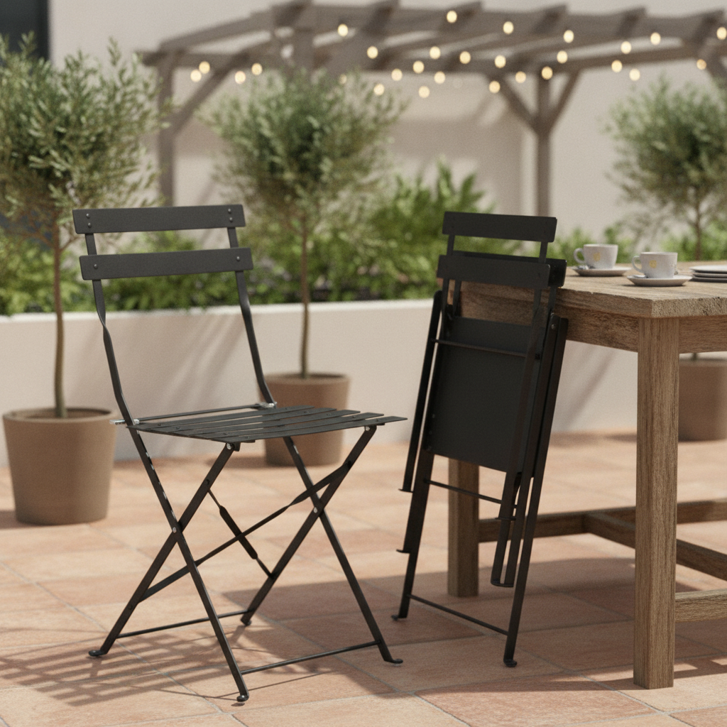 Powder-Coated Steel Folding Chairs Black 800x387mm for Indoor & Outdoor Use (Pack of 2)