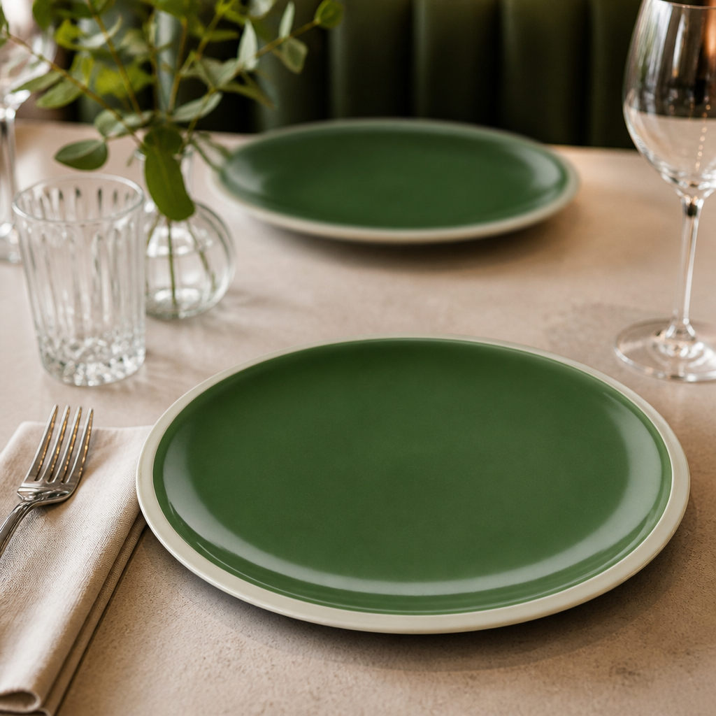Forest Plates 210mm Green Vitrified Porcelain for Modern Dining (Pack of 6)