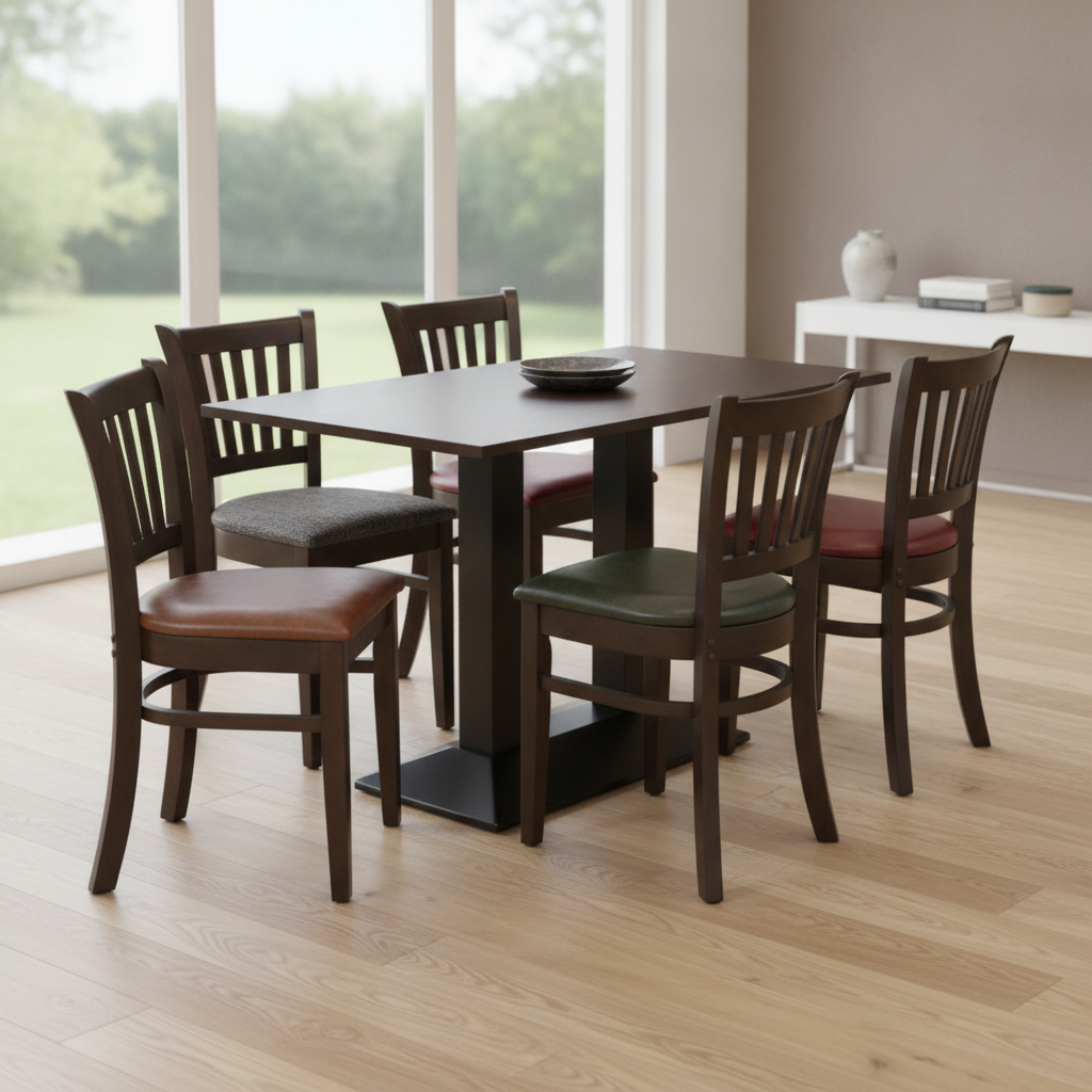 Rubber Wood Dining Table with 4 Chairs 750mm for Modern Homes