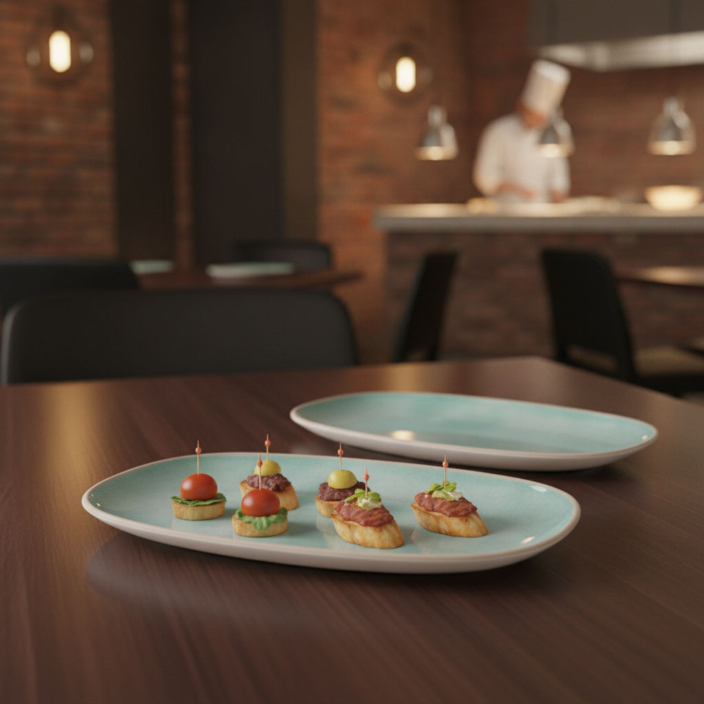 Melamine Plate Green 340x150mm for Buffet & Catering