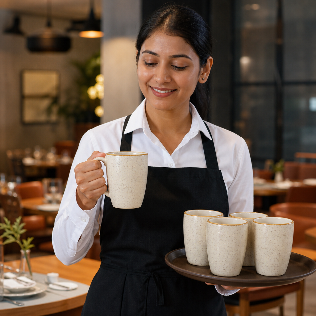 Mugs 355ml Cream Vitrified Ceramic for Beverage Service (Pack of 12)