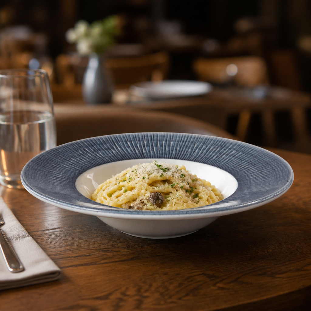 Wide Rim Bamboo Bowls in Mist for Pasta & Salads