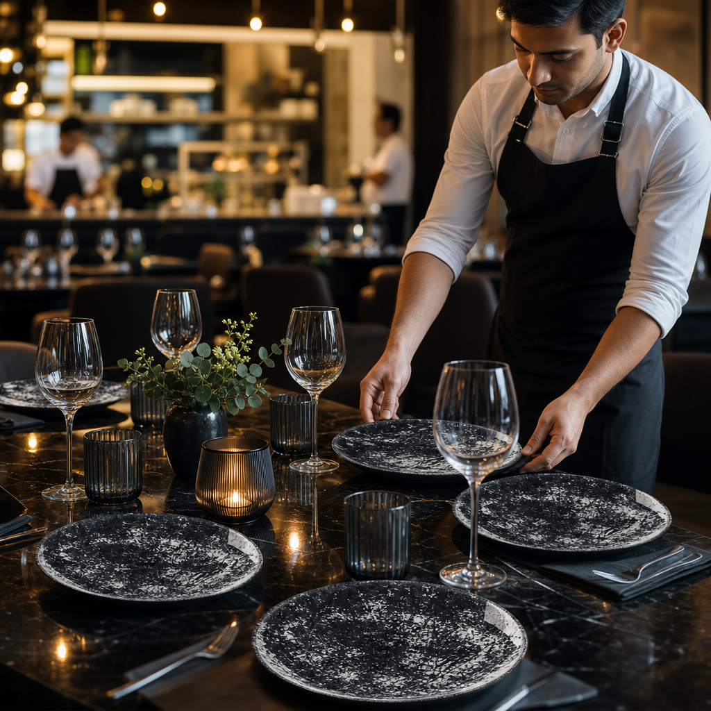 Plate Vitrified Black China for Contemporary Dining (Pack of 12)