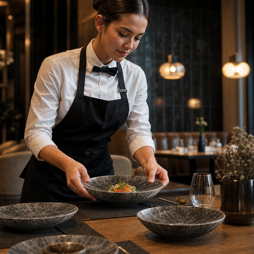 Bowls 370ml Black Vitrified Ceramic for Dining (Pack of 12)