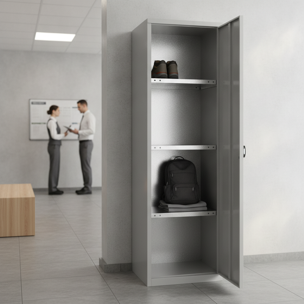 Grey Clothing and Equipment Locker with Galvanised Shelves for Staff Rooms