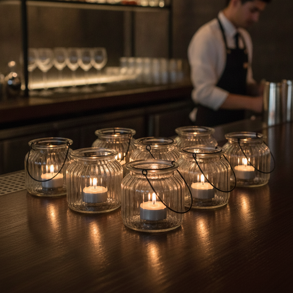 Glass Ribbed Tealight Holders 105mm for Restaurants & Pubs (Pack of 6)