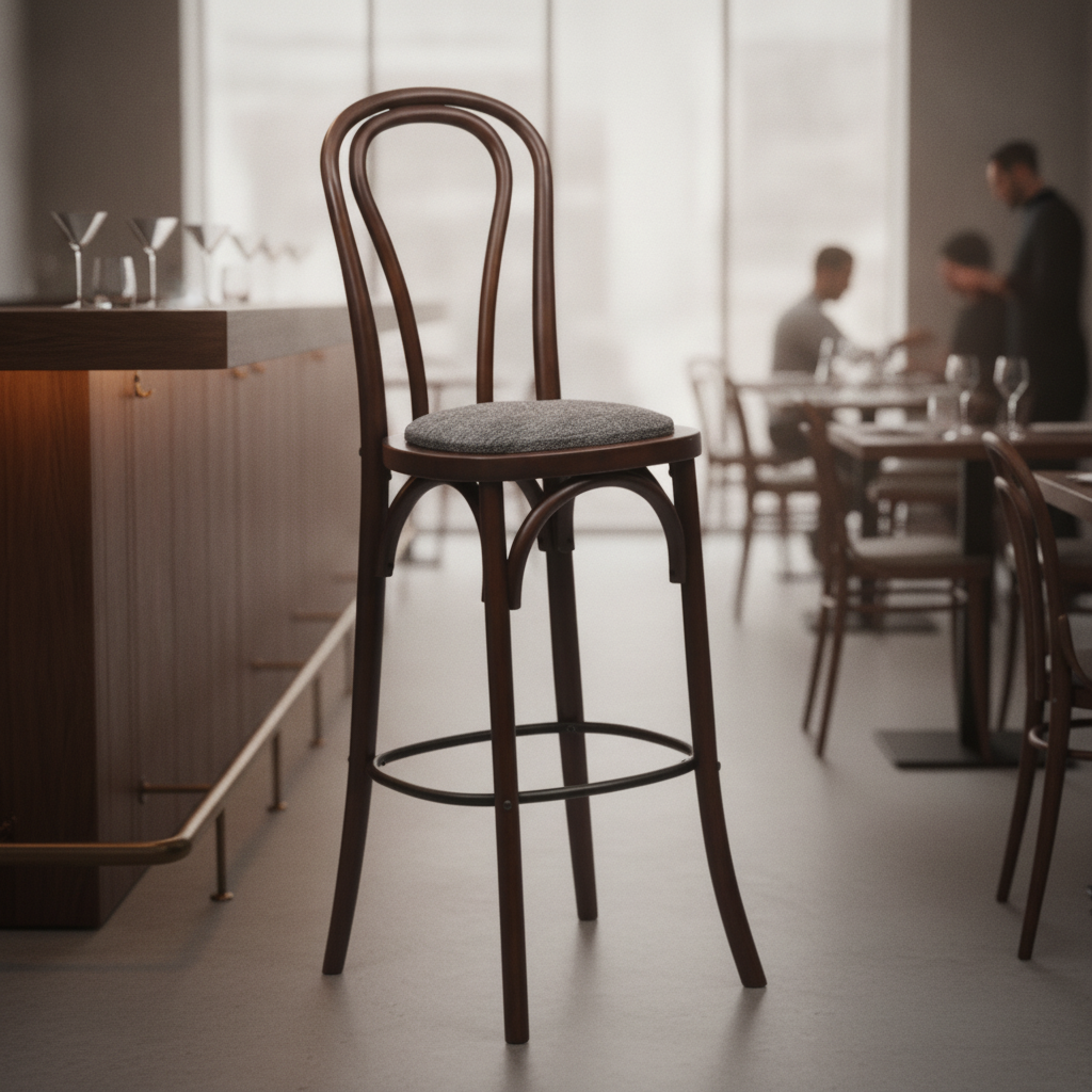 Rubber Wood Hoop Back Bar Chair with Grey Seat 10kg for Restaurants