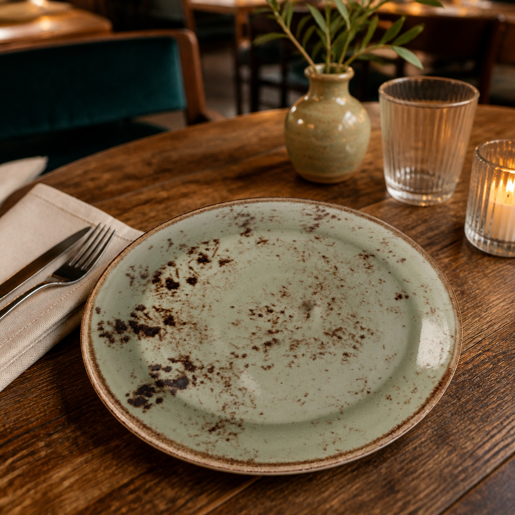Coupe Plates 202mm Green Porcelain for Casual Cafés & Restaurants (Pack of 24)
