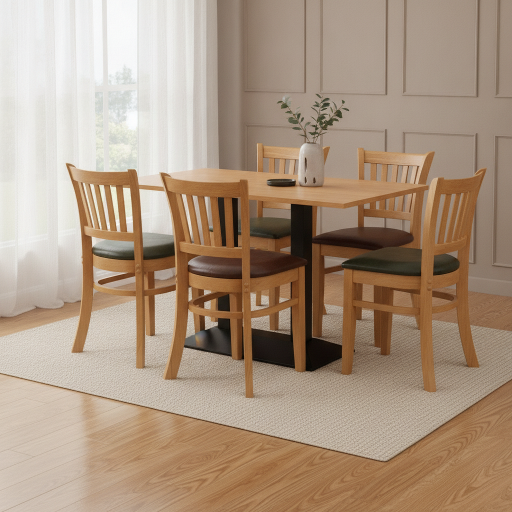 Rubber Wood Dining Table with 4 Chairs 750mm for Home Dining