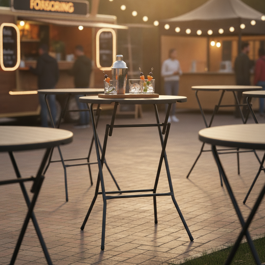 HDPE Folding Bar Table in Wood Effect 800mm for Mobile Catering