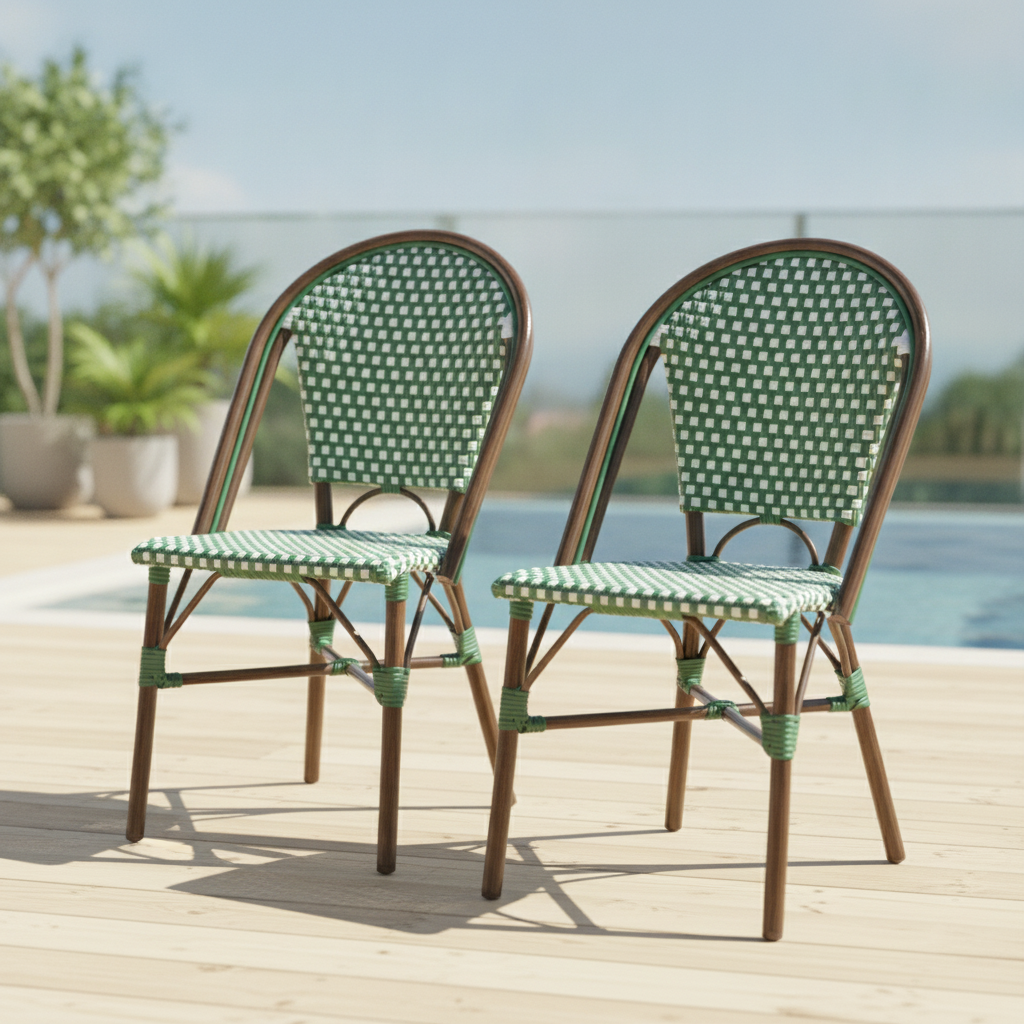 Aluminium & PE Wicker Parisian Style Rattan Chairs 890mm for Outdoor Use (Pack of 2)