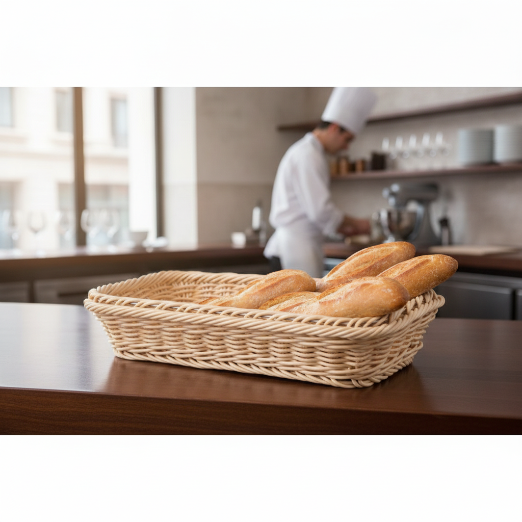 Wicker Natural Rattan Basket 1/3 GN for Serving Baguettes