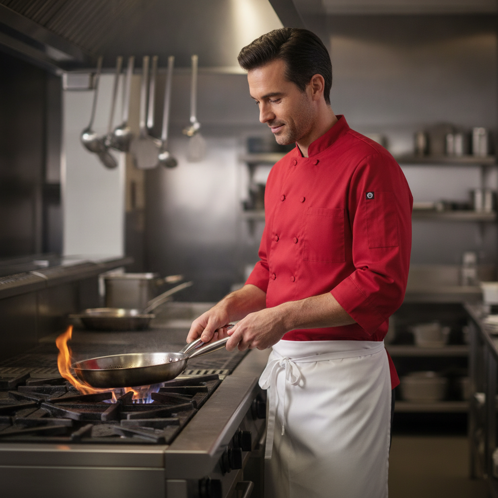 Red Polycotton Chef Jacket for Professional Kitchens