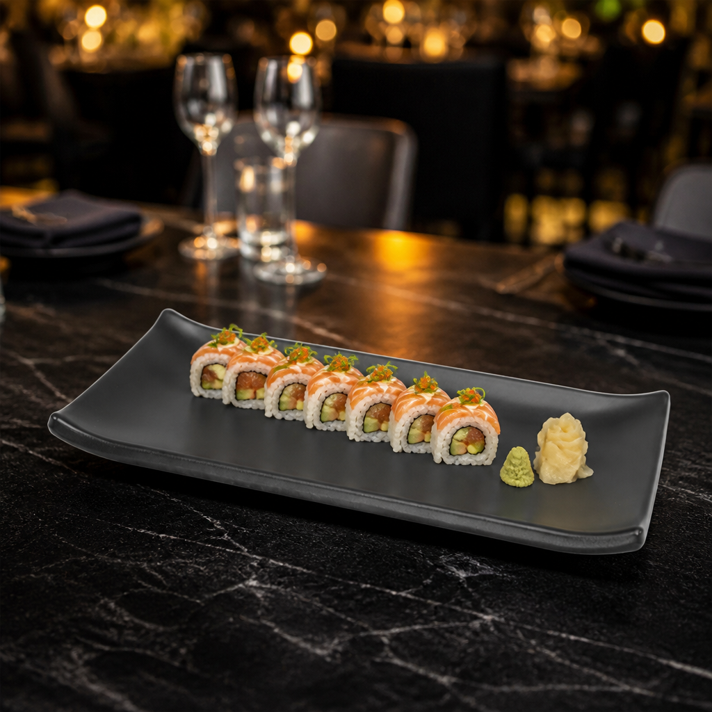 Large Rectangular Plates Black Melamine for Catering & Hospitality (Pack of 4)