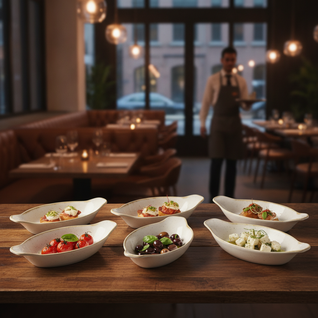 Super Vitrified Ceramic Oval Eared Dishes 205mm for Sharing (Pack of 6)