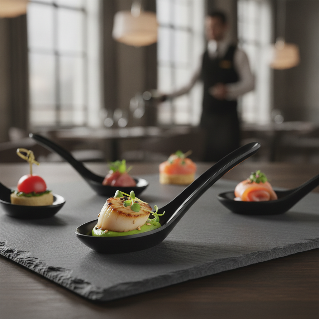 Melamine Black Canape Spoon 1345mm for Tasting Menus