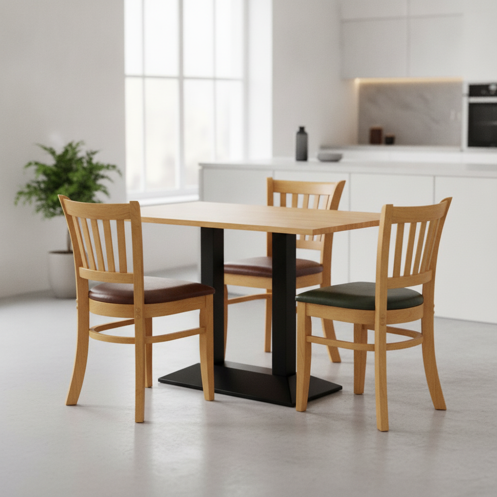 Rubber Wood Dining Table with 4 Chairs 750mm for Home & Office