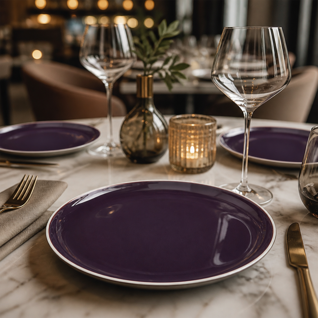Coupe Plates Purple Vitrified Ceramic for Modern Dining (Pack of 12)