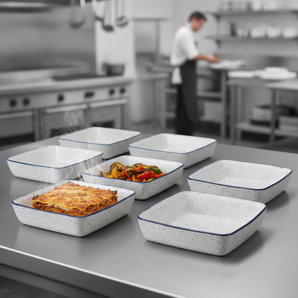 Super Vitrified Ceramic Square Baking Dishes 250mm for Catering (Pack of 6)