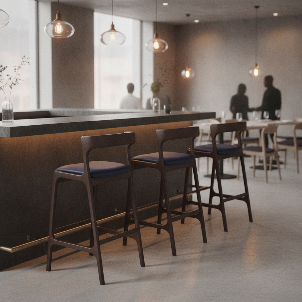 Rubber Wood Bar Chair with Bison Midnight Seat 1055x460mm for Commercial Use (Pack of 6)