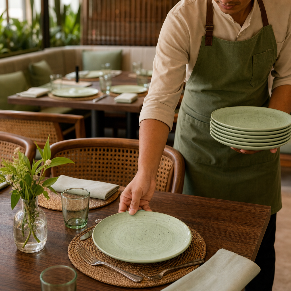 Coupe Plates 228mm Green Vitrified Ceramic for Dining (Pack of 12)
