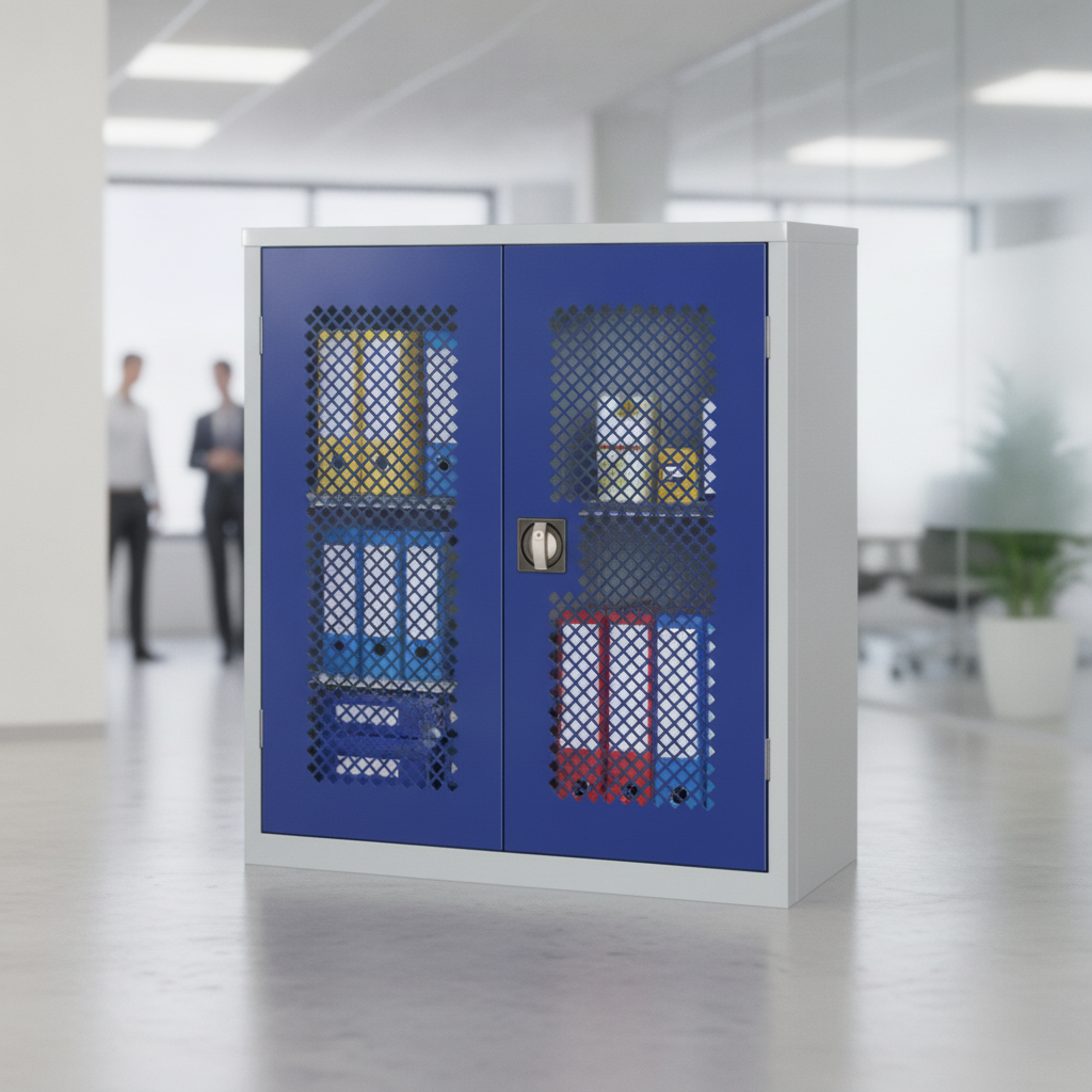 Powder Coated Steel Mesh-Fronted Stock Control Cupboard for Offices & Retail