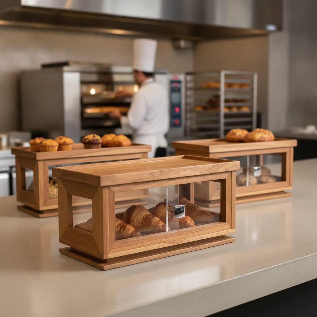 Reclaimed Teak Wood Stackable Bakery Box 216mm with Acrylic Drawer for Foodservice Presentation